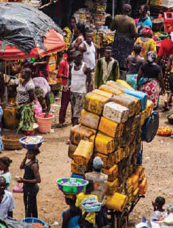 The busy Eagan Street market in Freetown, Sierra Leone.